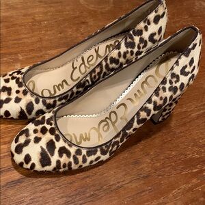 Sam Edelman real fur leather Leopard Print Stillson pumps size 7 like new